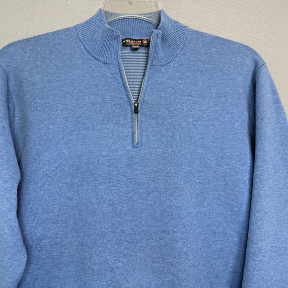 Peter Millar Mens Crown Comfort 1/4 Zip Sweater Blue Interlock Size L Prep Golf - Picture 3 of 6